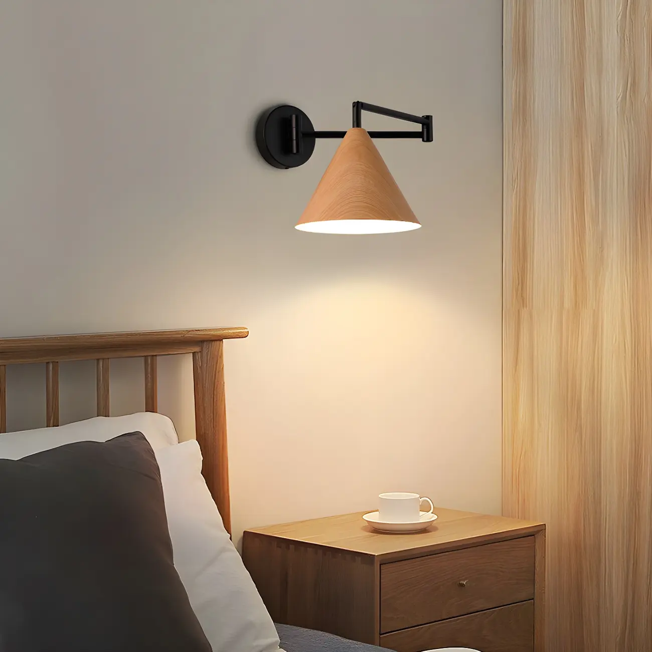 Modern Metal Black Cone Swing Arm Wall Light Image - 1 | homeyfad