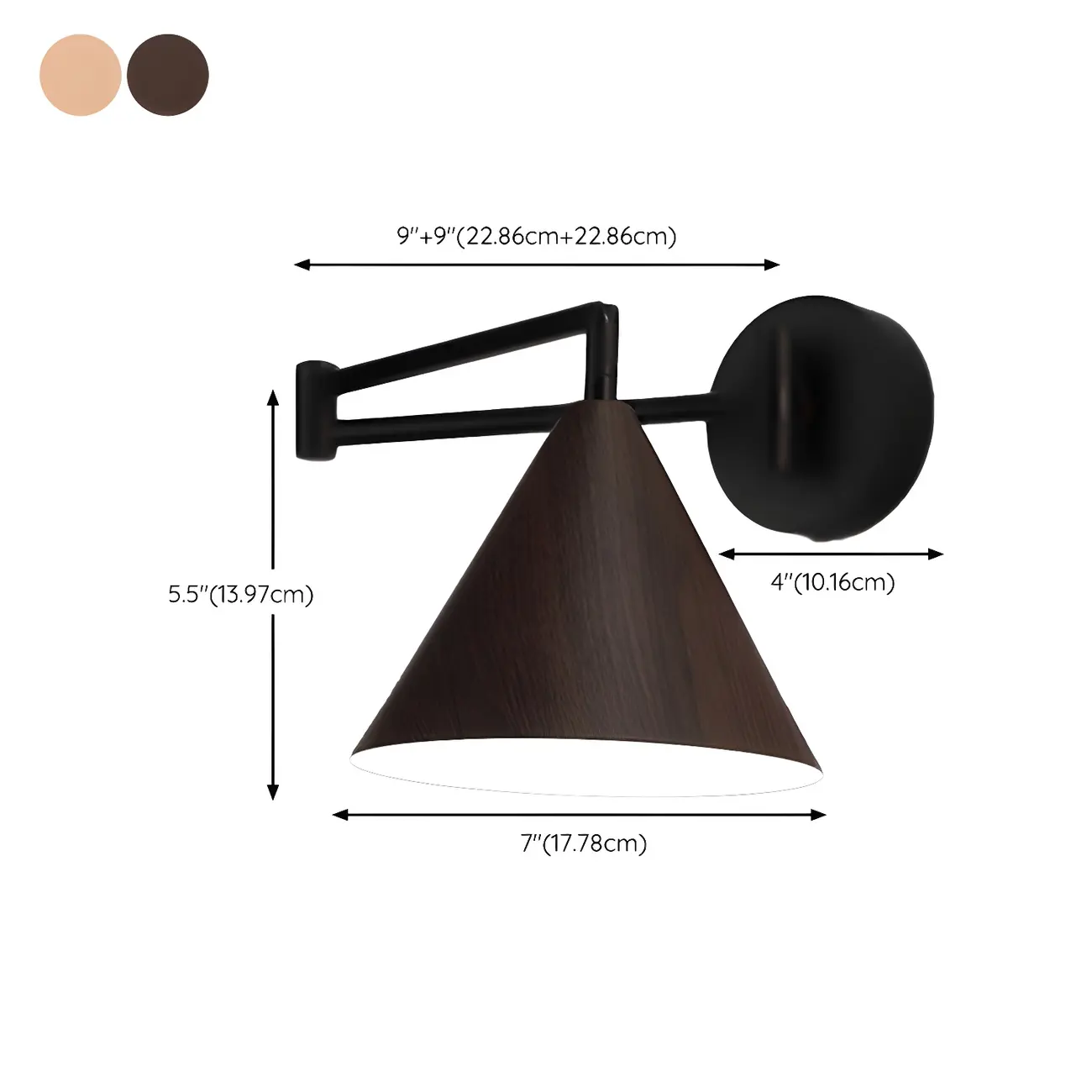 Modern Metal Black Cone Swing Arm Wall Light #size