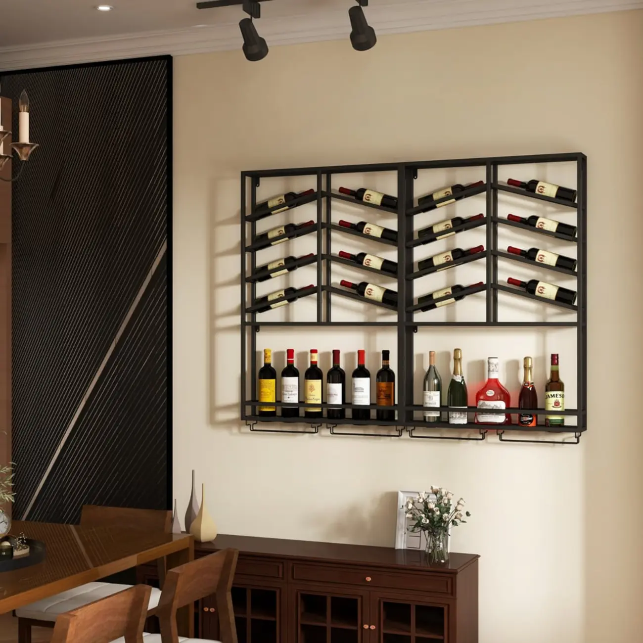 Hanging Industrial Metal Black Wine Rack Wall Mounted Image - 8 | homeyfad