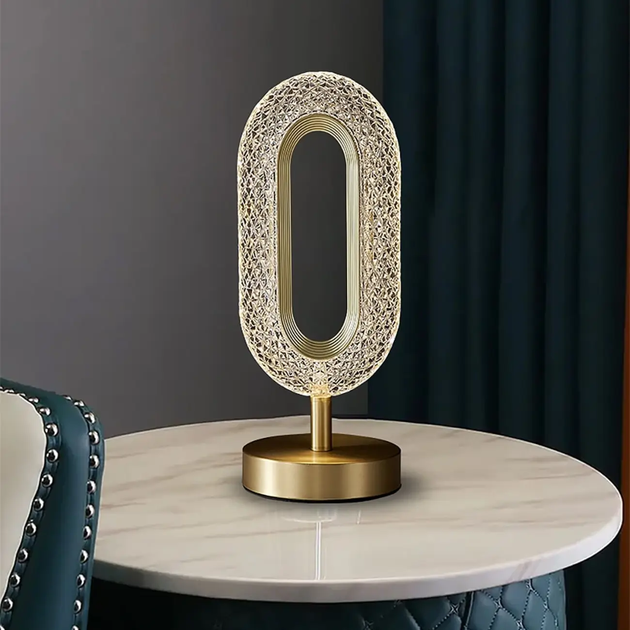 Art Deco Luxury Gold Brass Acrylic Ring Shape LED Table Lamp Image - 6 | homeyfad
