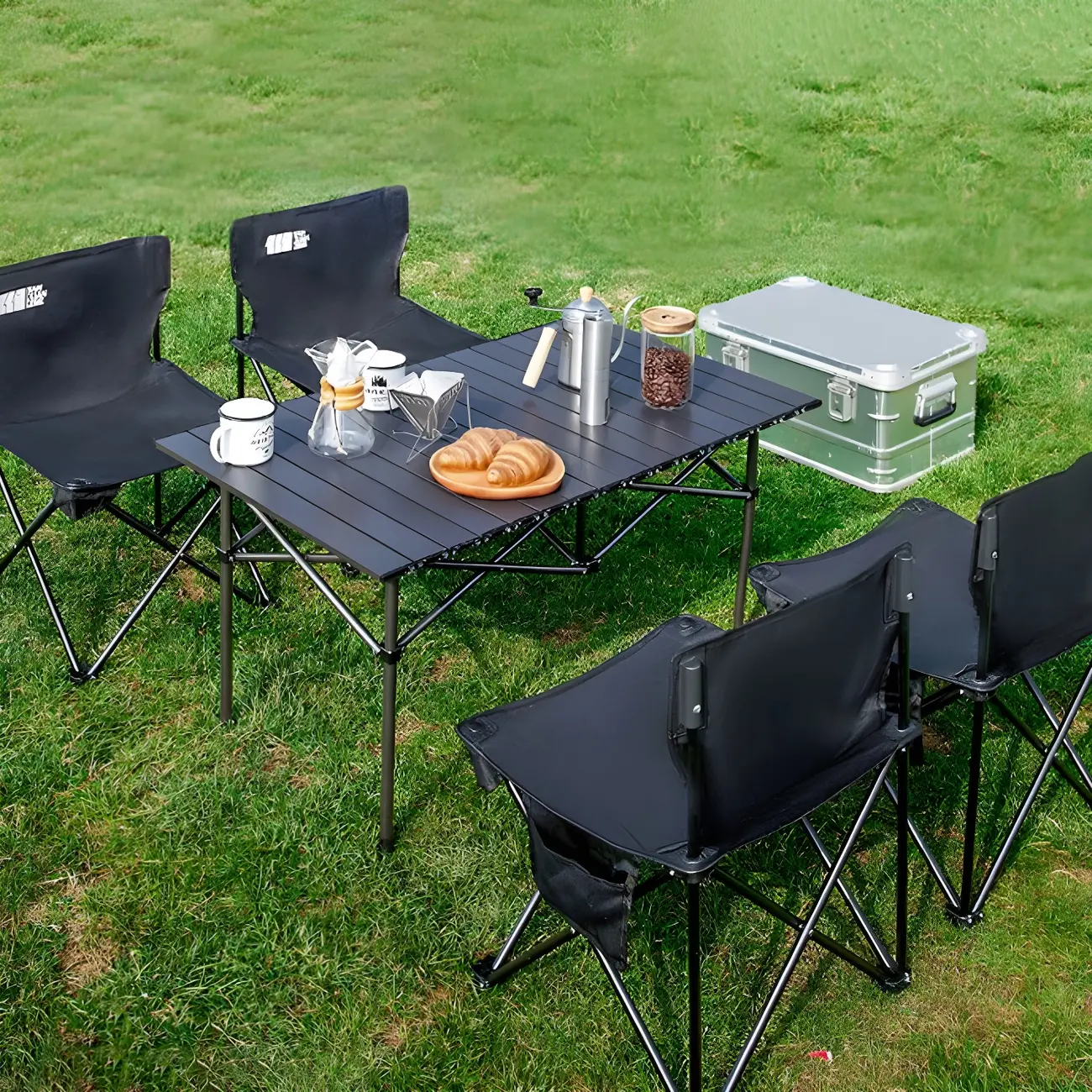 Foldable Black Metal Slatted Outdoor Dining Table Image - 1 | homeyfad