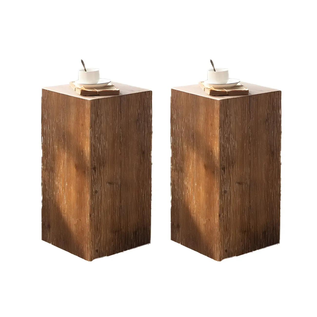 Elegant Geometric Wooden Block Accent Side Table Image - 3