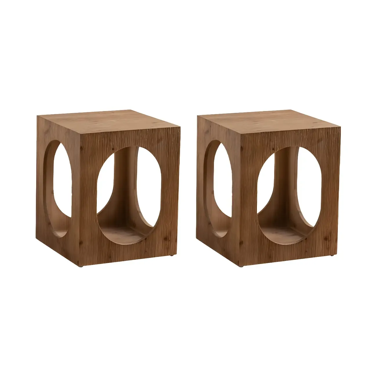 Elegant Geometric Wooden Block Accent Side Table Image - 7