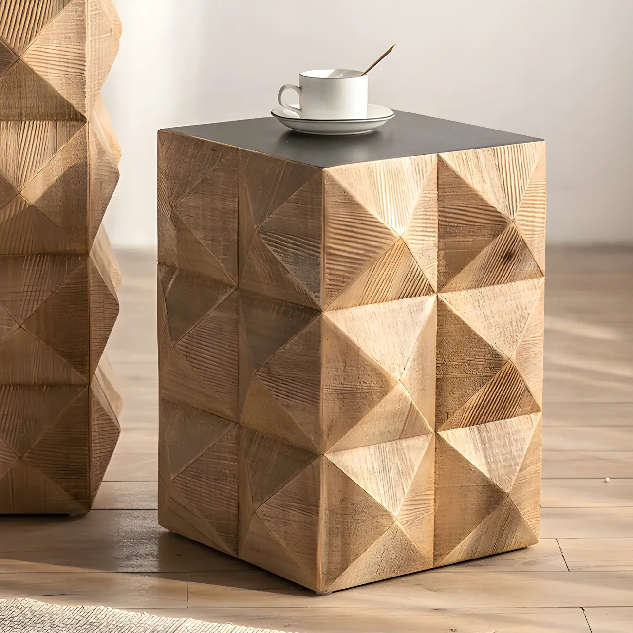 Elegant Geometric Wooden Block Accent Side Table Image - 8 | homeyfad