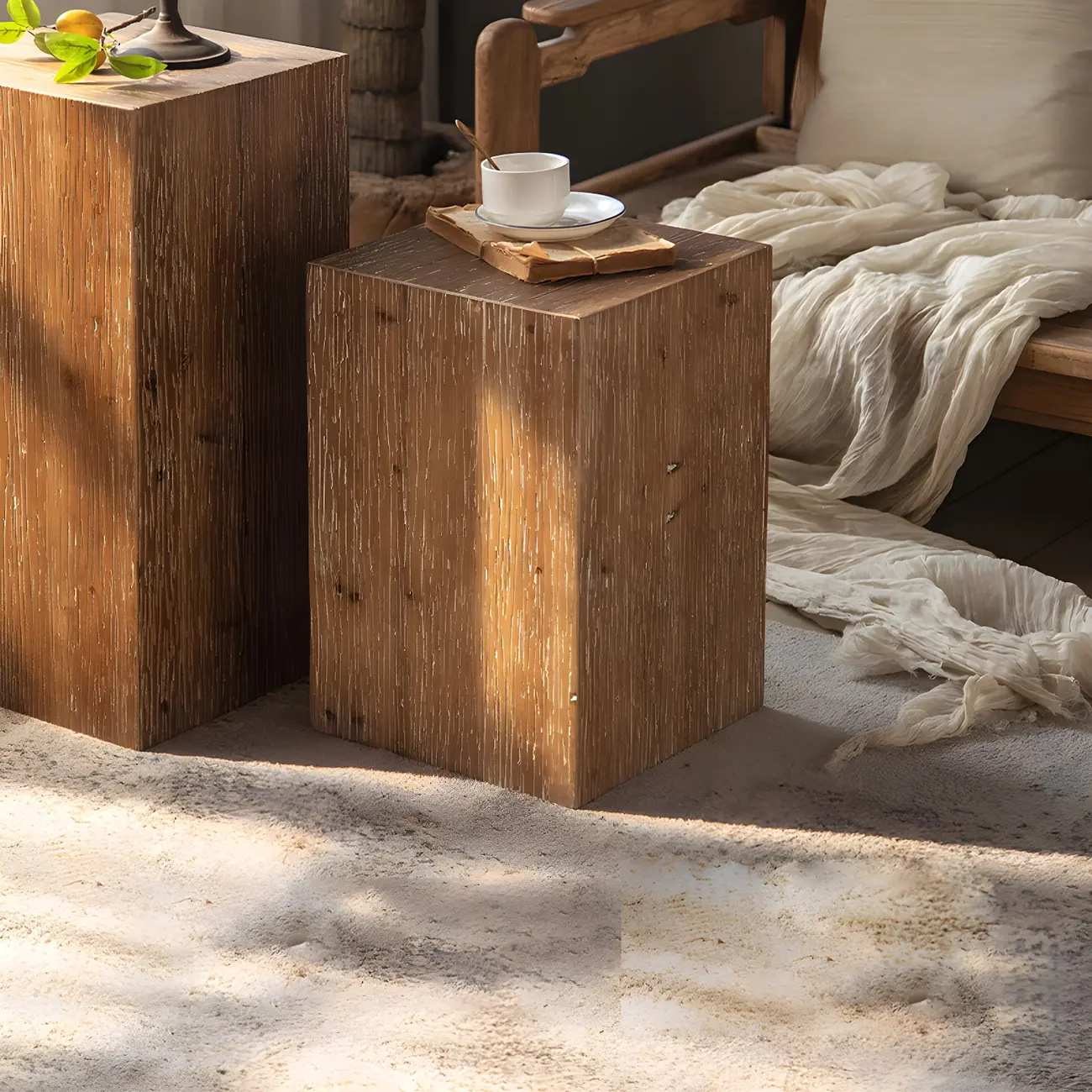 Elegant Geometric Wooden Block Accent Side Table Image - 9 | homeyfad