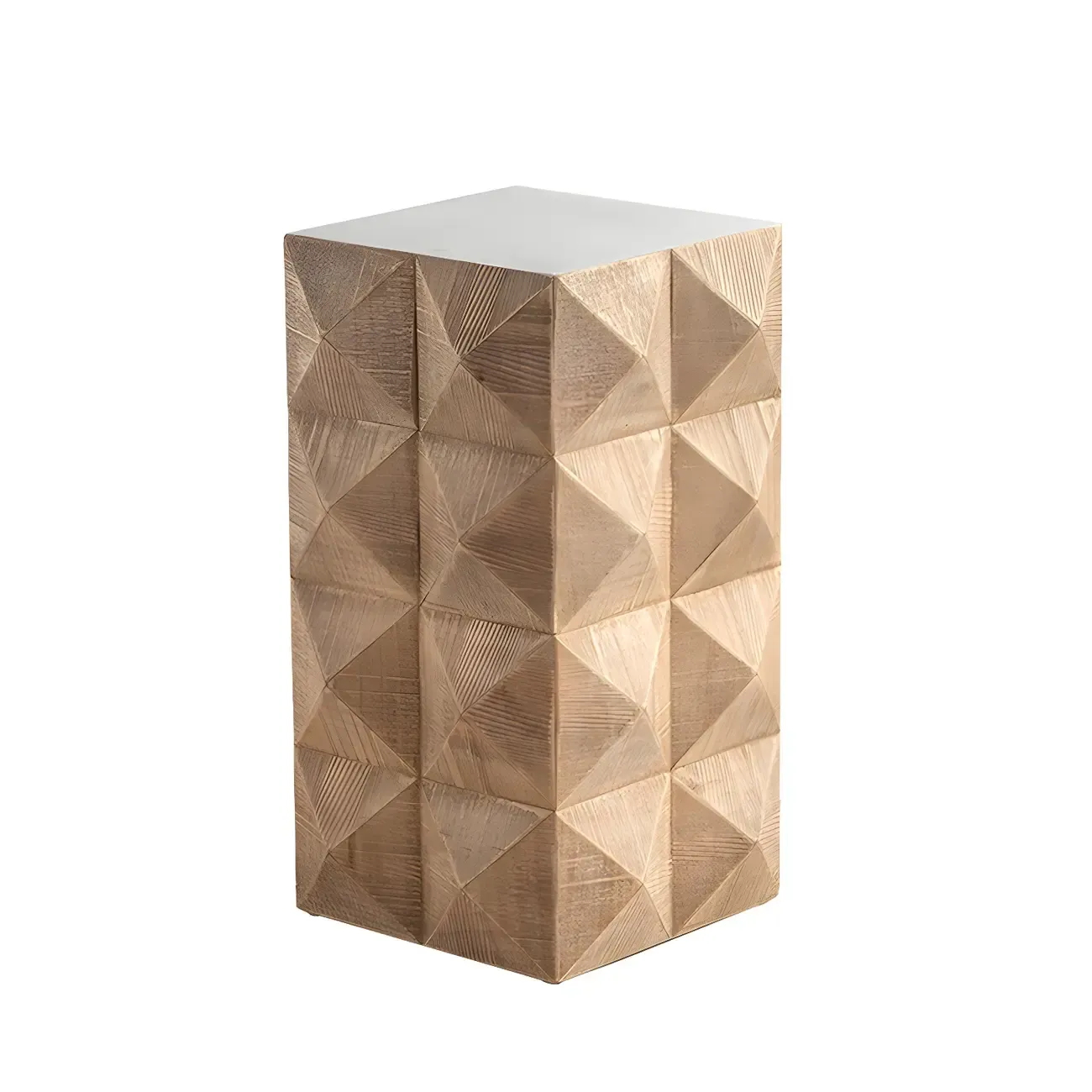 Elegant Geometric Wooden Block Accent Side Table Image - 10
