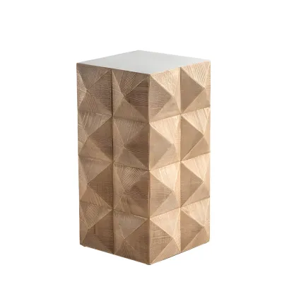 Elegant Geometric Wooden Block Accent Side Table Image - 10