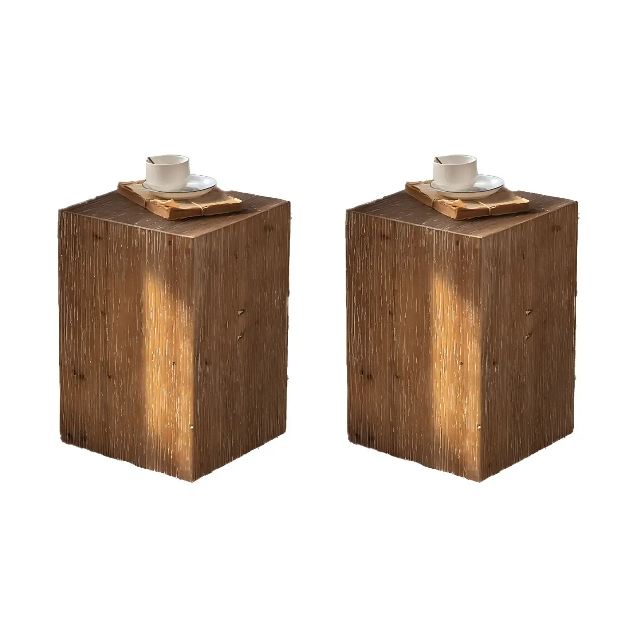 Elegant Geometric Wooden Block Accent Side Table Image - 12