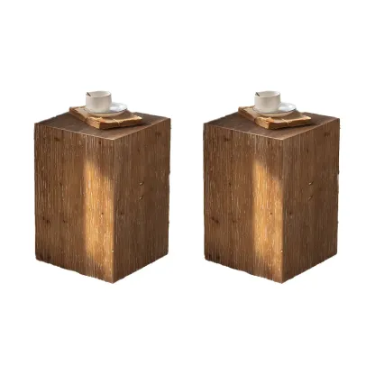 Elegant Geometric Wooden Block Accent Side Table Image - 12