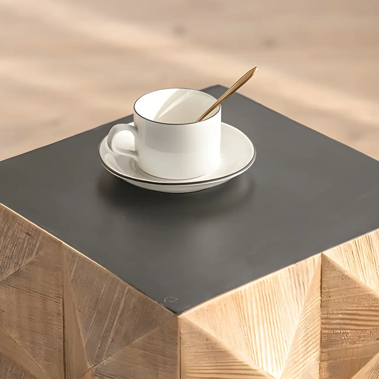 Elegant Geometric Wooden Block Accent Side Table Image - 14