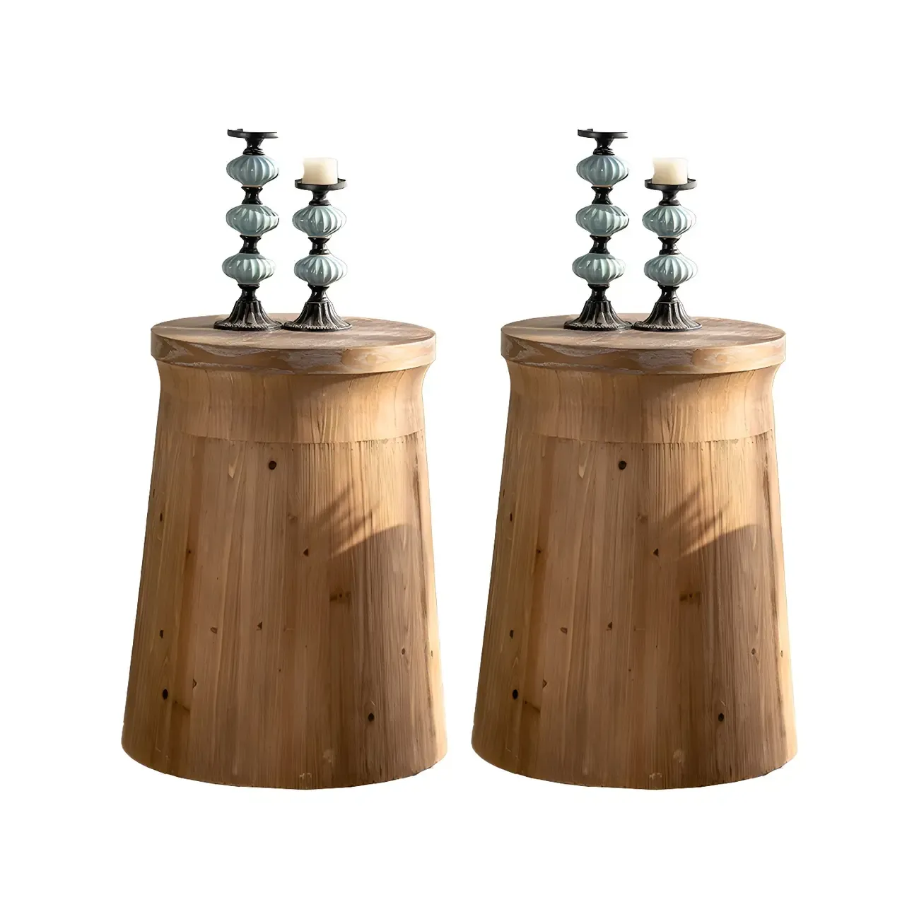 Elegant Geometric Wooden Block Accent Side Table Image - 16