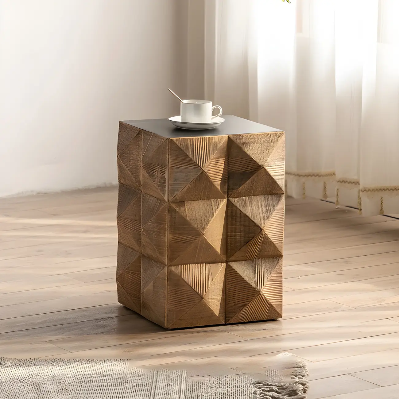 Elegant Geometric Wooden Block Accent Side Table Image - 18 | homeyfad
