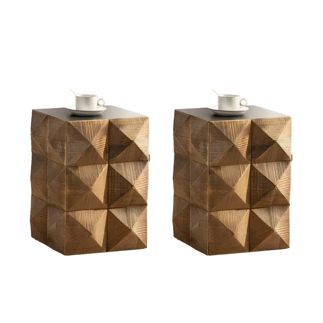 Elegant Geometric Wooden Block Accent Side Table Image - 19