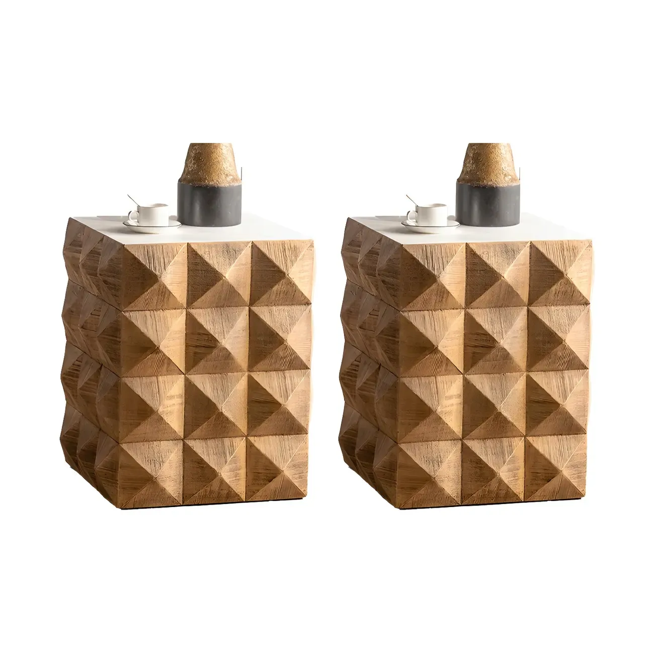 Elegant Geometric Wooden Block Accent Side Table Image - 25