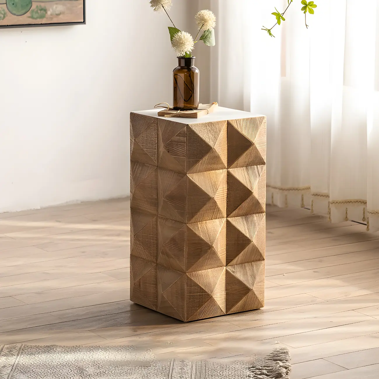 Elegant Geometric Wooden Block Accent Side Table Image - 26 | homeyfad