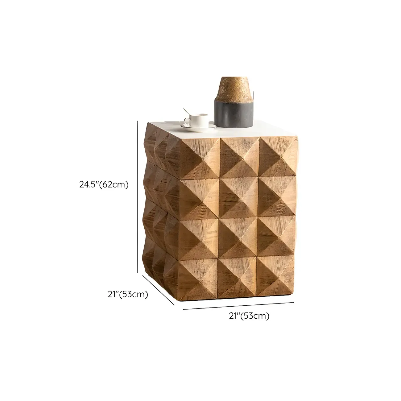 Elegant Geometric Wooden Block Accent Side Table Image - 35