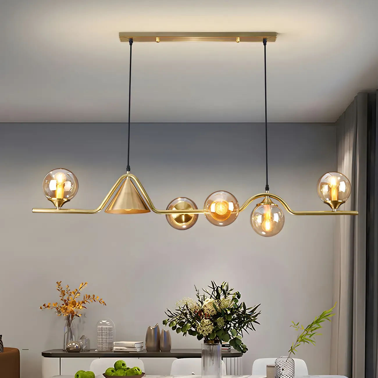Kitchen Modern Gold Glass Globe Island Chandelier Image - 1