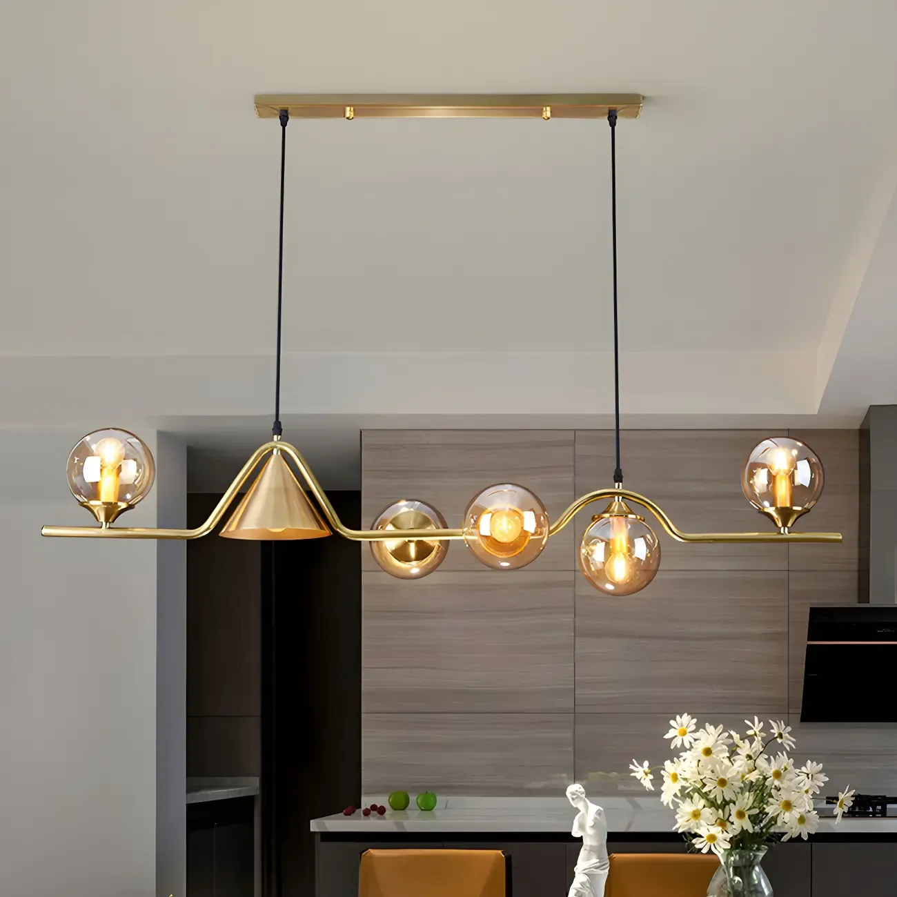 Kitchen Modern Gold Glass Globe Island Chandelier Image - 3