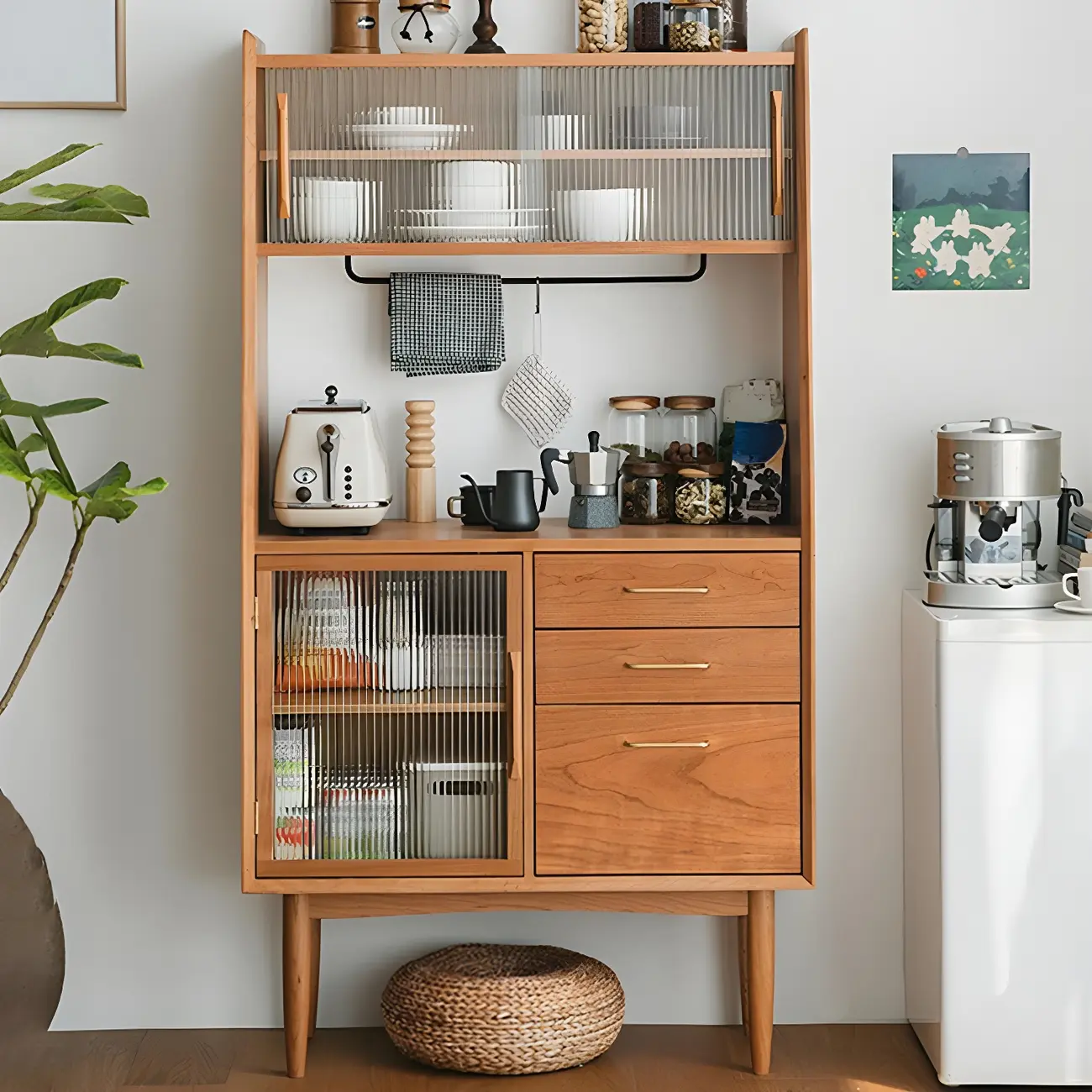 Traditional Wooden Display Cabinet with Glass Door for Kitchen Image - 1 | homeyfad