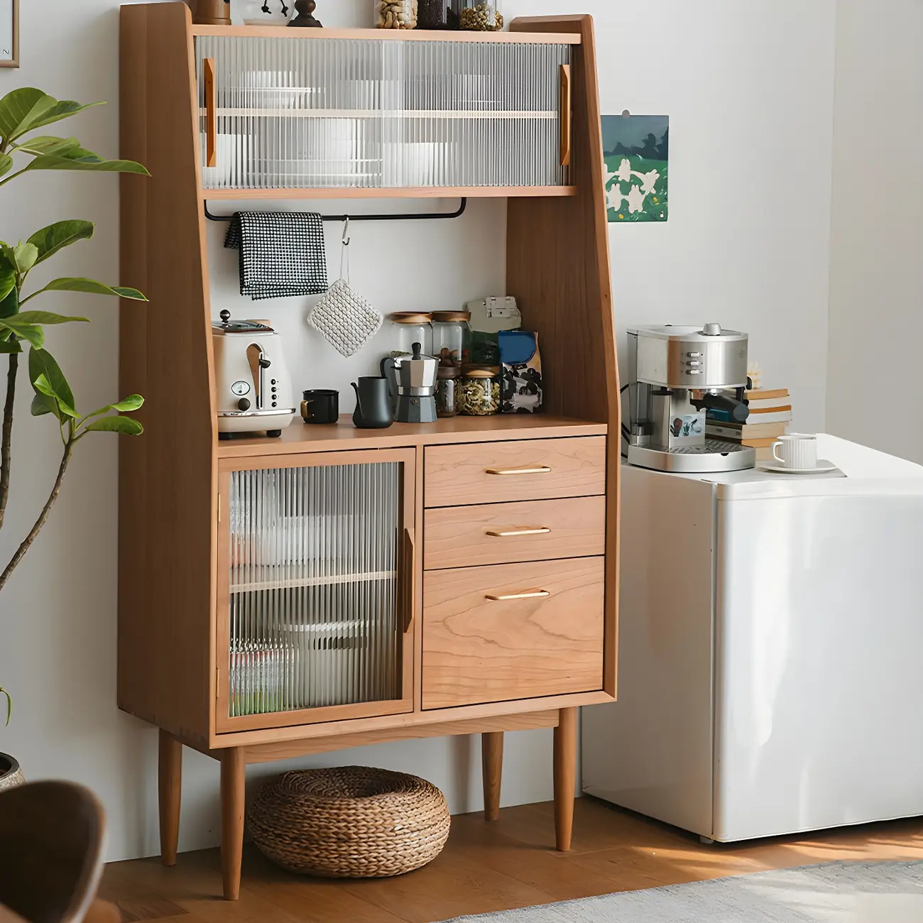 Traditional Wooden Display Cabinet with Glass Door for Kitchen Image - 2 | homeyfad
