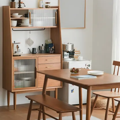 Traditional Wooden Display Cabinet with Glass Door for Kitchen Image - 3