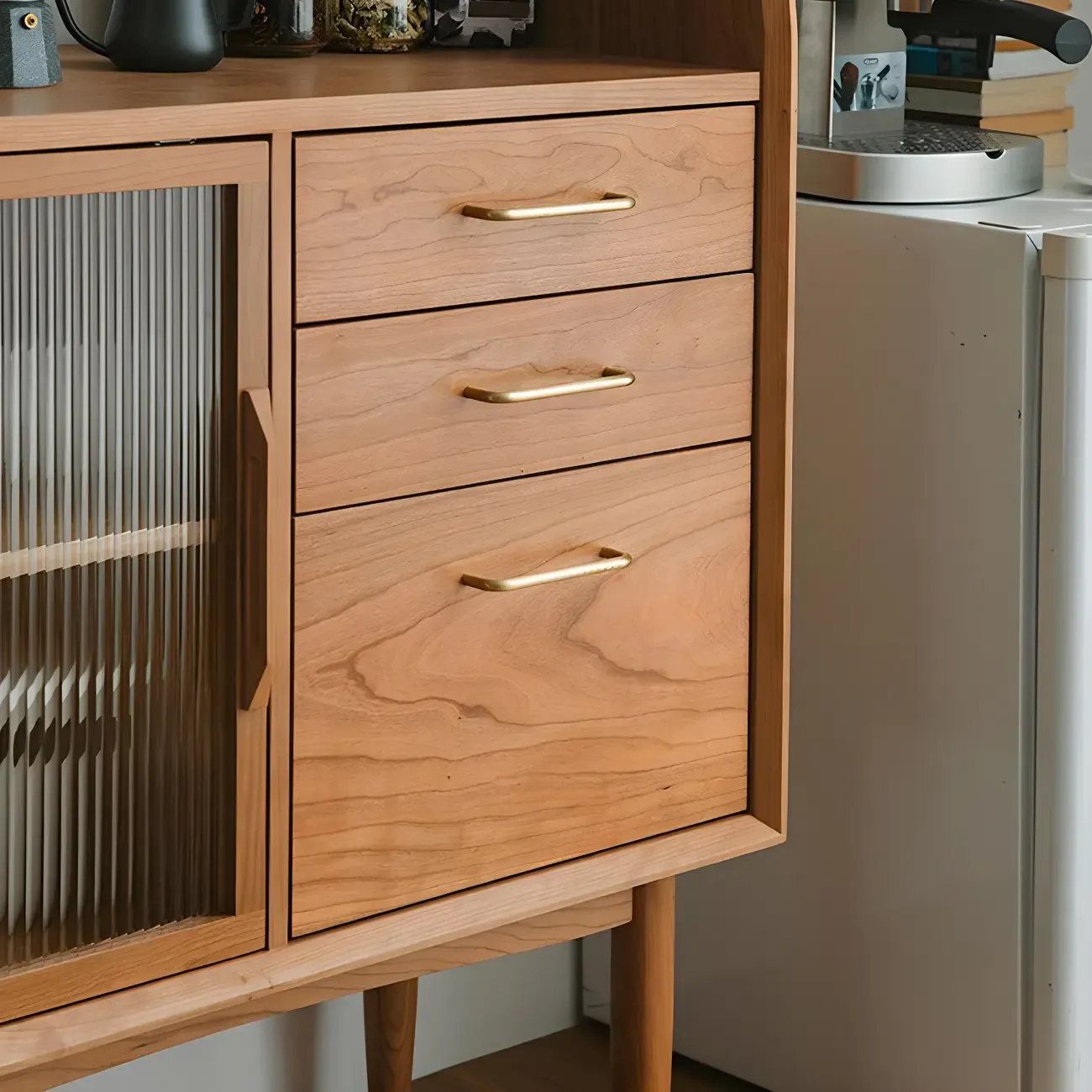 Traditional Wooden Display Cabinet with Glass Door for Kitchen Image - 4