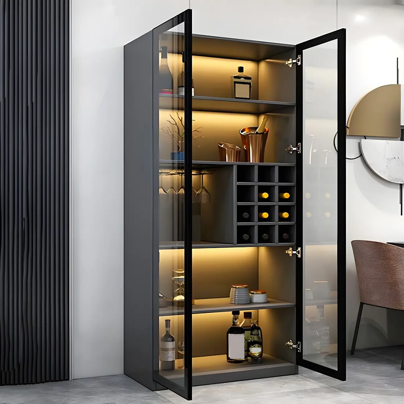 Elegant Wooden Display Cabinet with Lighting for Home Image - 6 | homeyfad