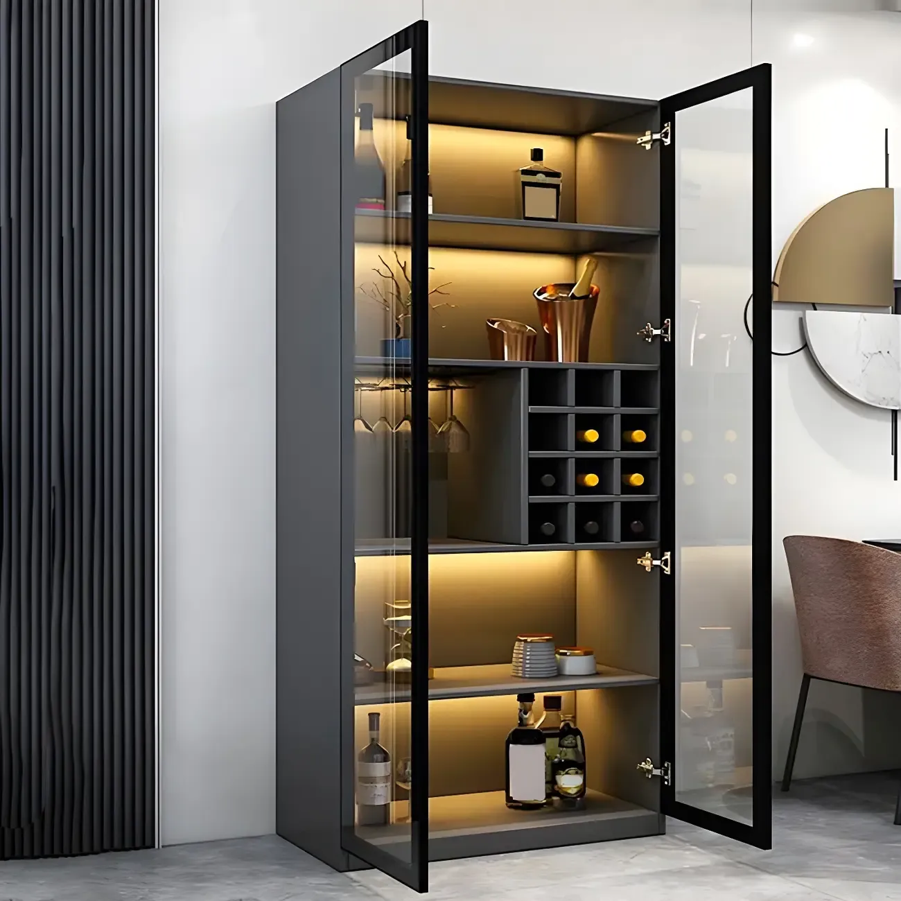 Elegant Wooden Display Cabinet with Lighting for Home Image - 6