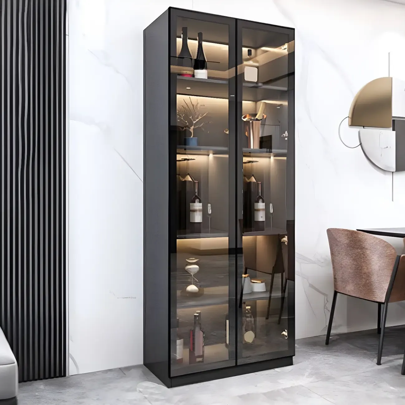 Elegant Wooden Display Cabinet with Lighting for Home Image - 7