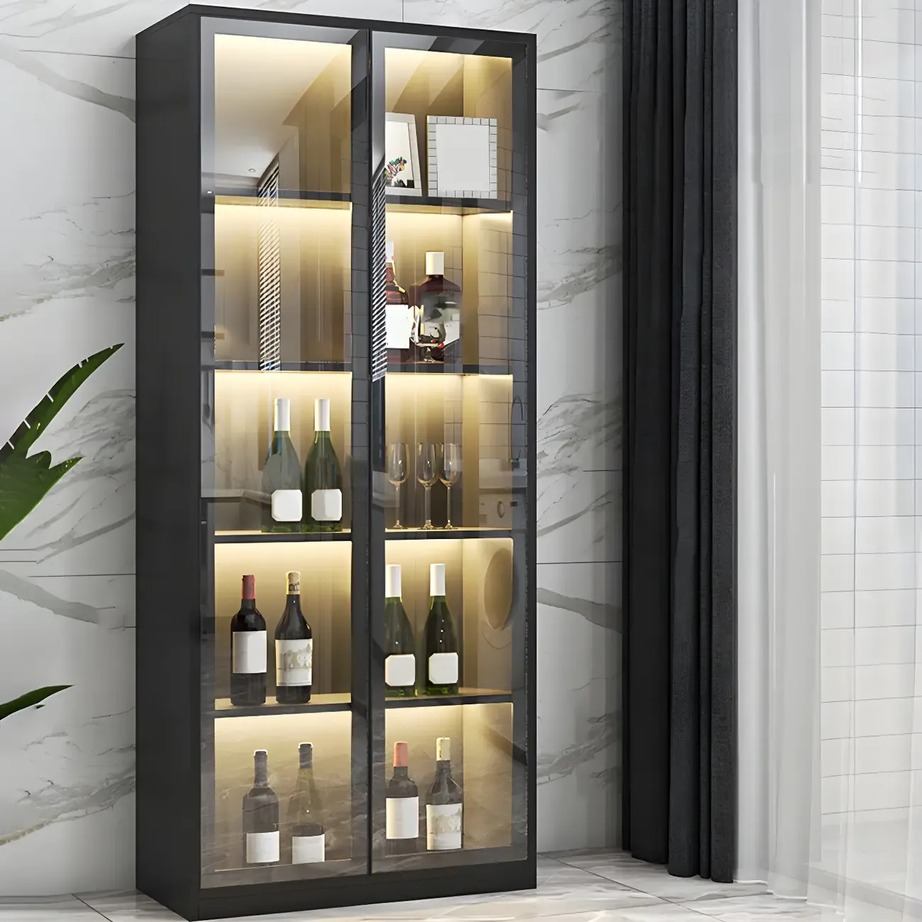 Elegant Wooden Display Cabinet with Lighting for Home Image - 8