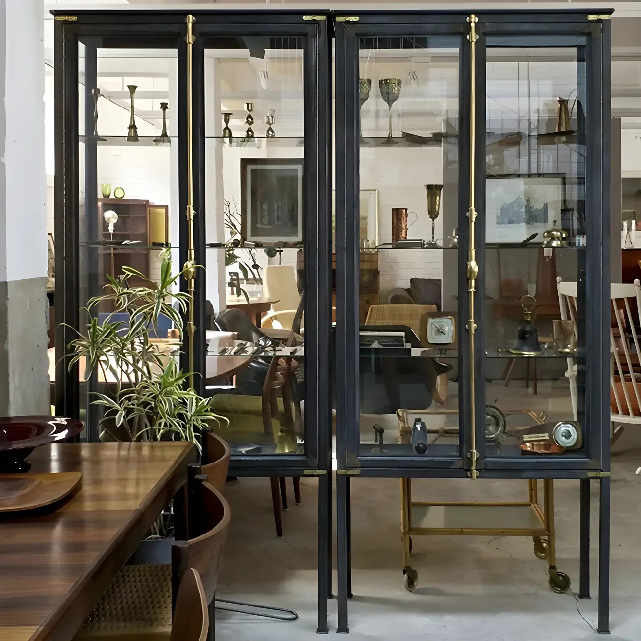 Modish Clear Glass Black Metal Curio Display Cabinet Image - 7 | homeyfad