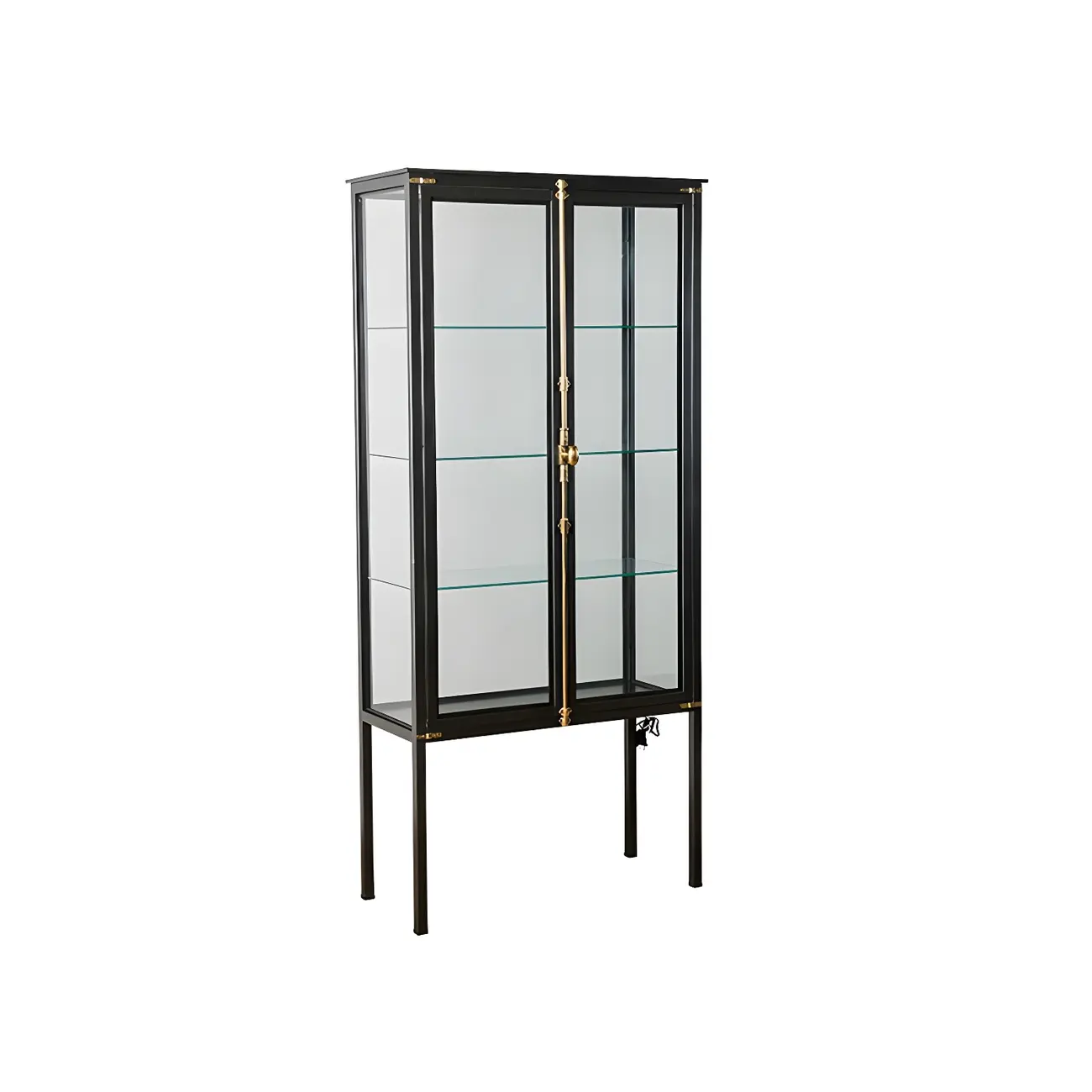 Modish Clear Glass Black Metal Curio Display Cabinet Image - 8 | homeyfad