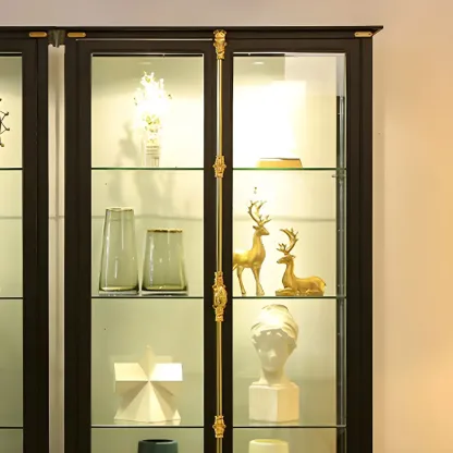 Modish Clear Glass Black Metal Curio Display Cabinet Image - 9