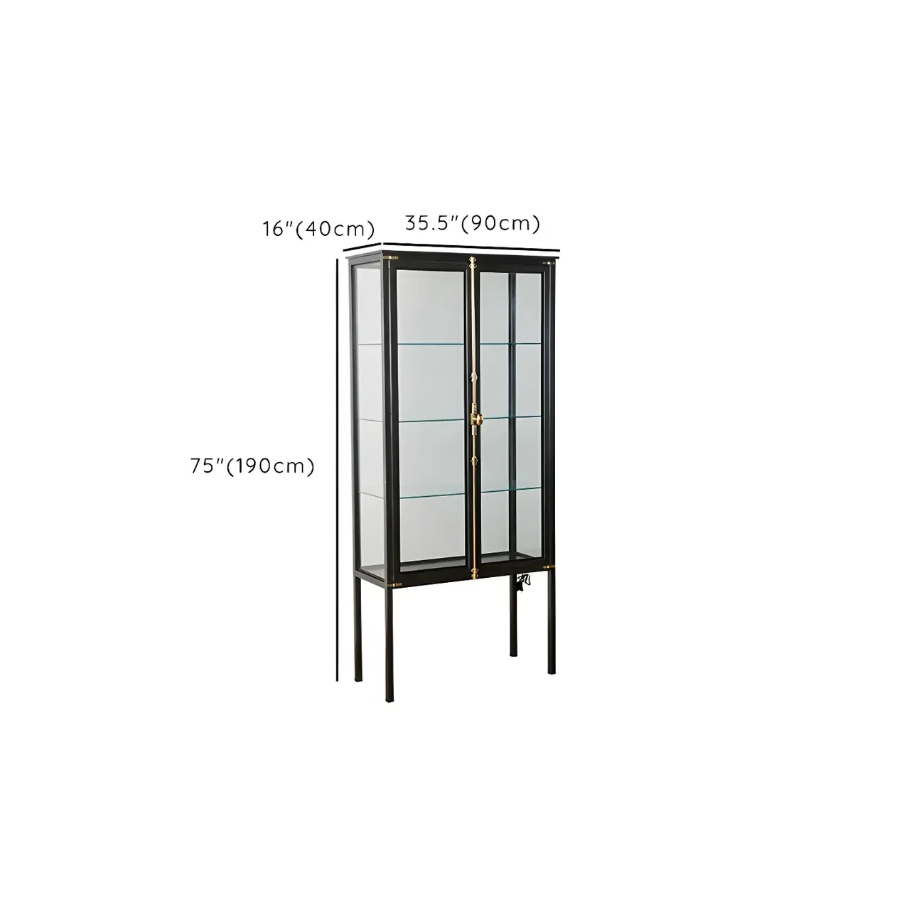 Modish Clear Glass Black Metal Curio Display Cabinet #size