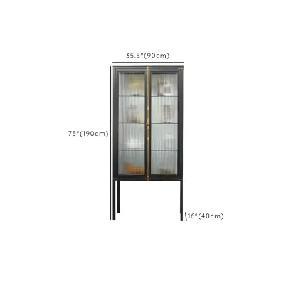 Modish Clear Glass Black Metal Curio Display Cabinet Image - 16