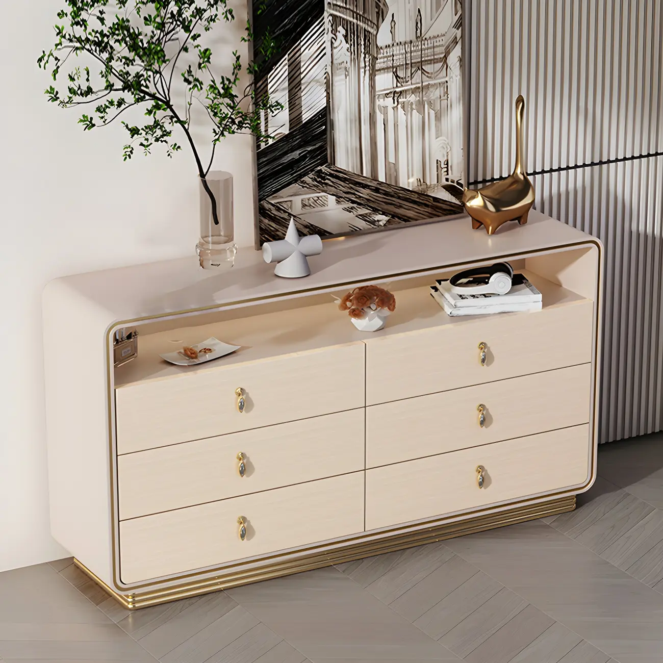 Glam Solid Wood Dresser with Gold Handles for Bedroom Image - 1 | homeyfad