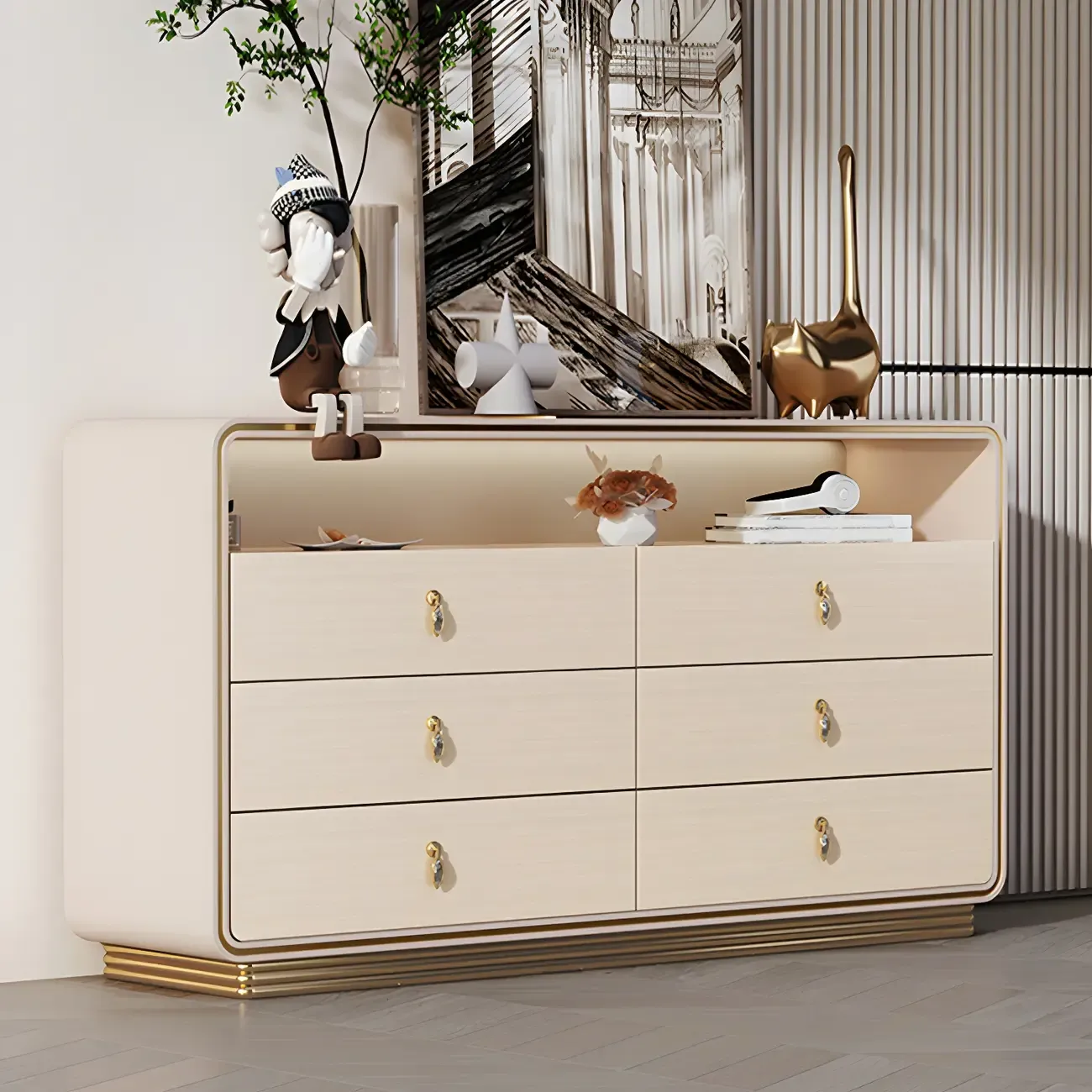 Glam Solid Wood Dresser with Gold Handles for Bedroom Image - 6