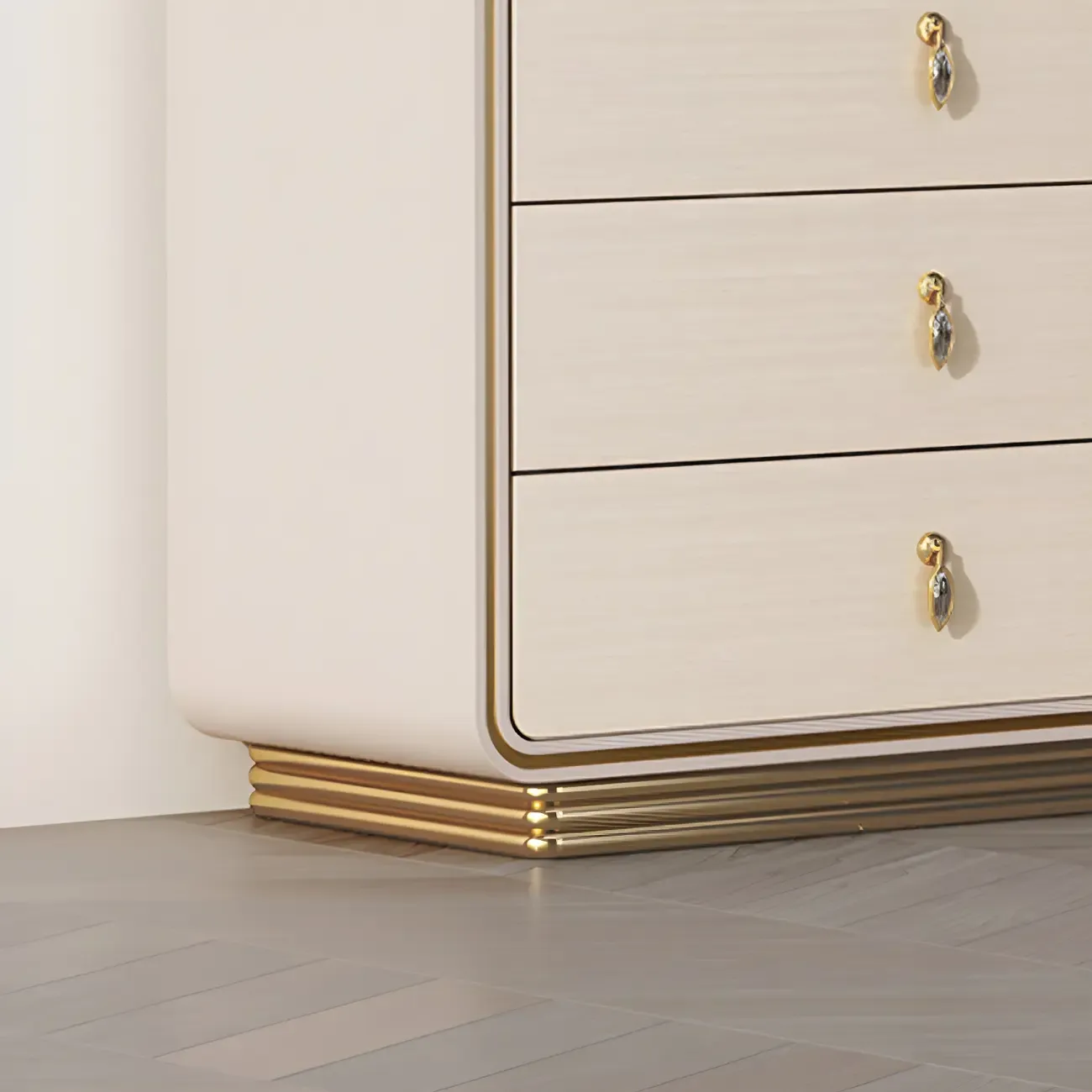 Glam Solid Wood Dresser with Gold Handles for Bedroom Image - 7