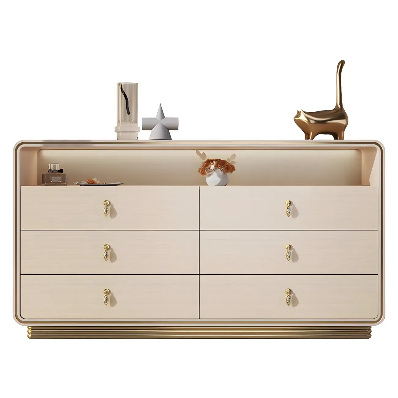 Glam Solid Wood Dresser with Gold Handles for Bedroom Image - 8