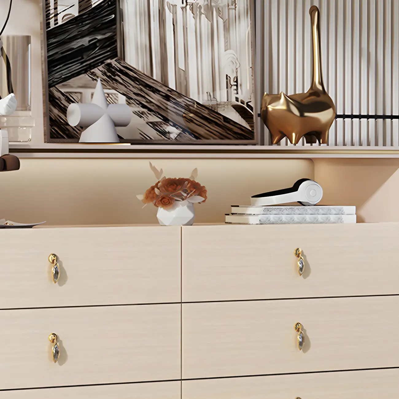 Glam Solid Wood Dresser with Gold Handles for Bedroom Image - 10 | homeyfad