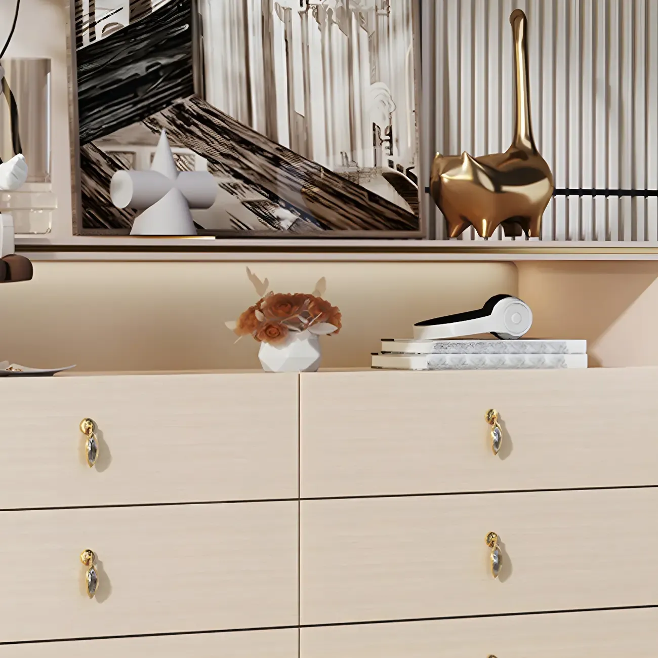 Glam Solid Wood Dresser with Gold Handles for Bedroom Image - 10