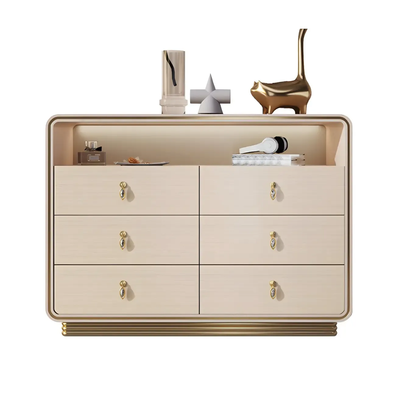 Glam Solid Wood Dresser with Gold Handles for Bedroom Image - 12
