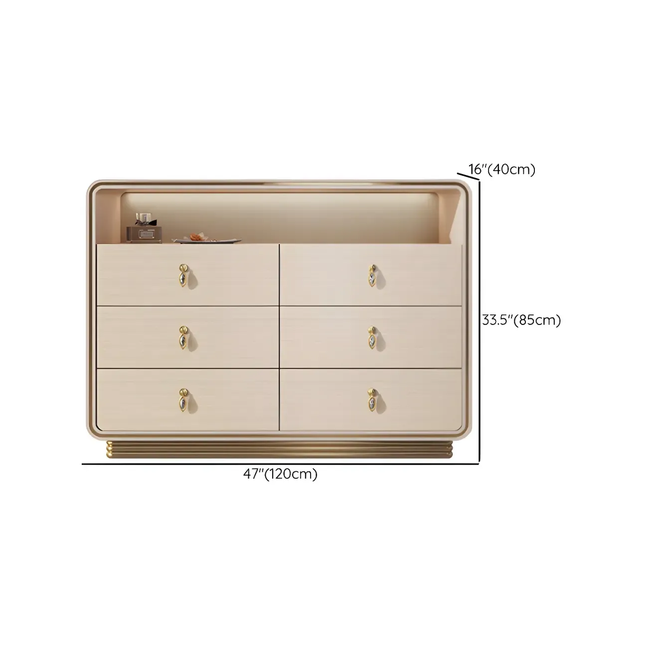 Glam Solid Wood Dresser with Gold Handles for Bedroom #size