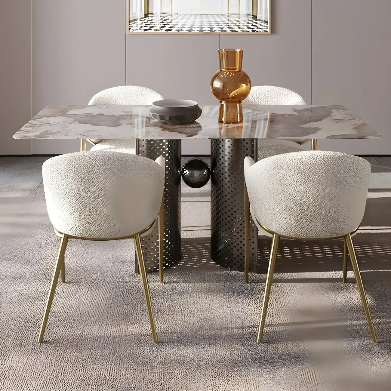 Contemporary Sherpa Low Back White Dining Chairs Set Of 2 Image - 14