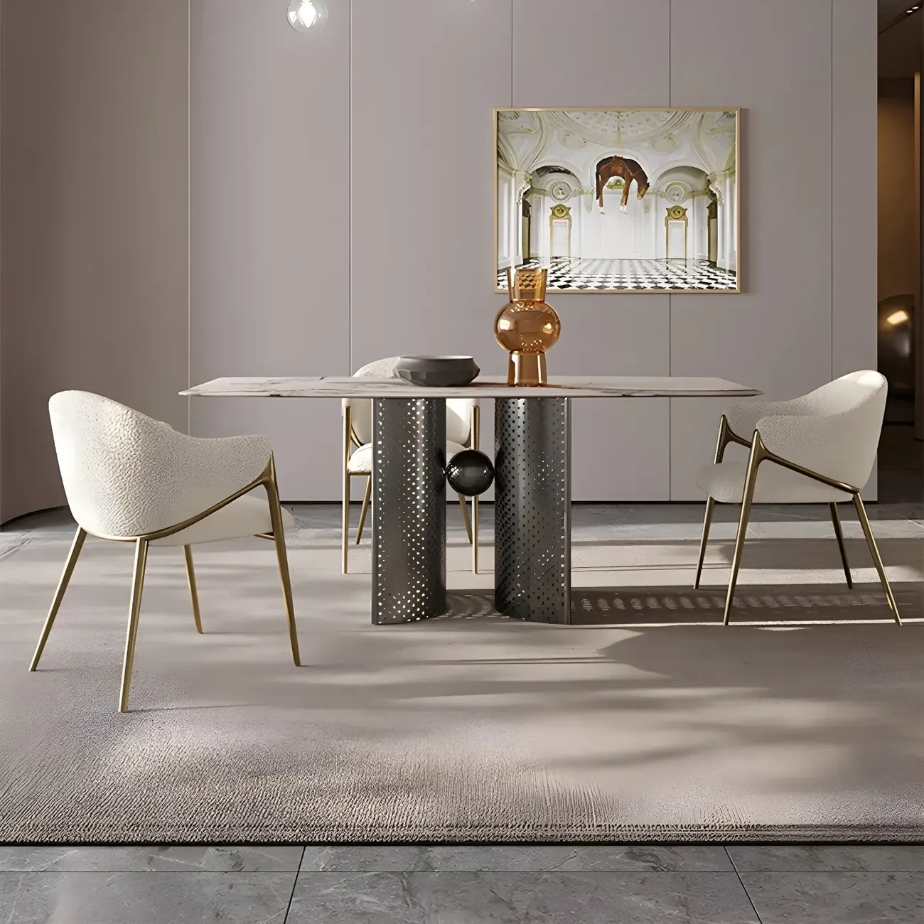 Contemporary Sherpa Low Back White Dining Chairs Set Of 2 Image - 19