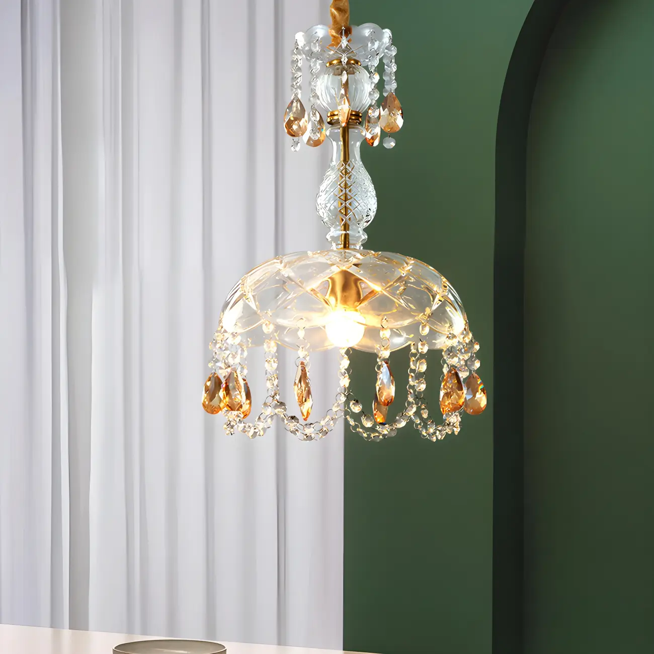 Luxury Dome Clear Crystal Pendant Light Adjustable Height Image - 1 | homeyfad