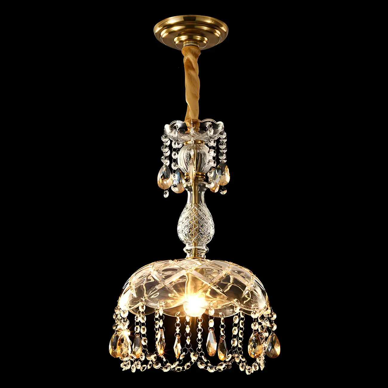 Luxury Dome Clear Crystal Pendant Light Adjustable Height Image - 2 | homeyfad