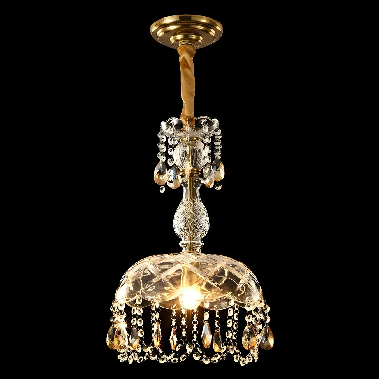 Luxury Dome Clear Crystal Pendant Light Adjustable Height Image - 2