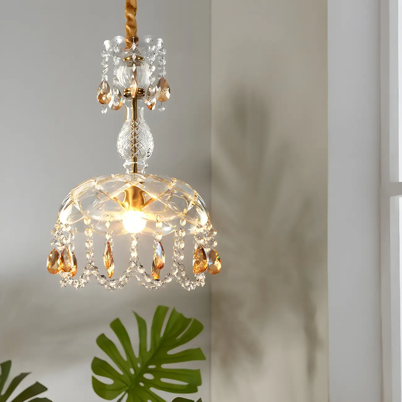 Luxury Dome Clear Crystal Pendant Light Adjustable Height Image - 3