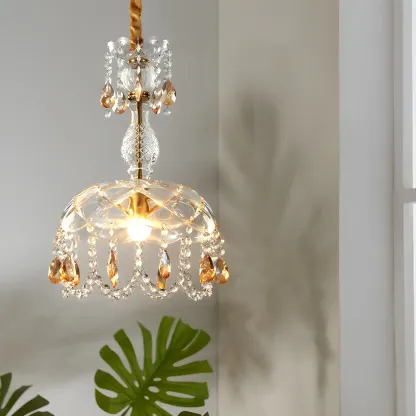 Luxury Dome Clear Crystal Pendant Light Adjustable Height Image - 3